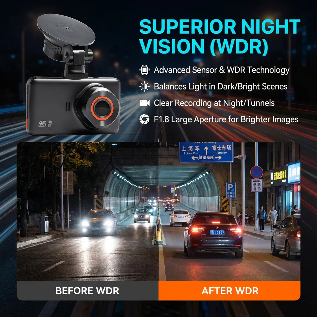 Bluavido 4K Ultra HD 3840*2160P Dash Cam WiFi GPS Logger IMX415 Car Video Recorder Dual Camera 1080P Night Vision Black Box