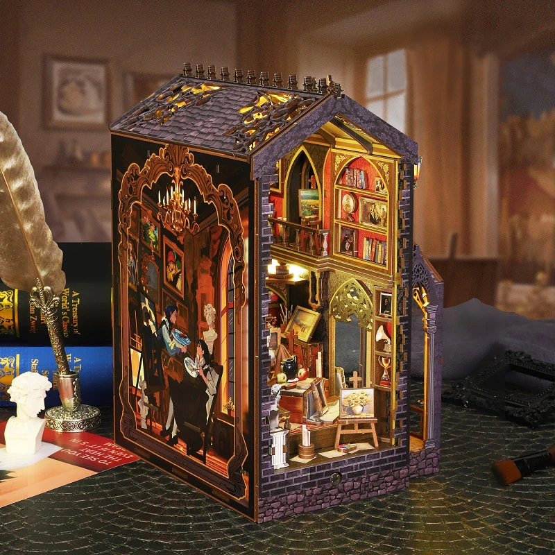 Miniature Doll House DIY Book Nook Wooden 3D Puzzles Assembly Building Model Bookshelf Bookend Wooden Toy Adults Gifts Dollhouse