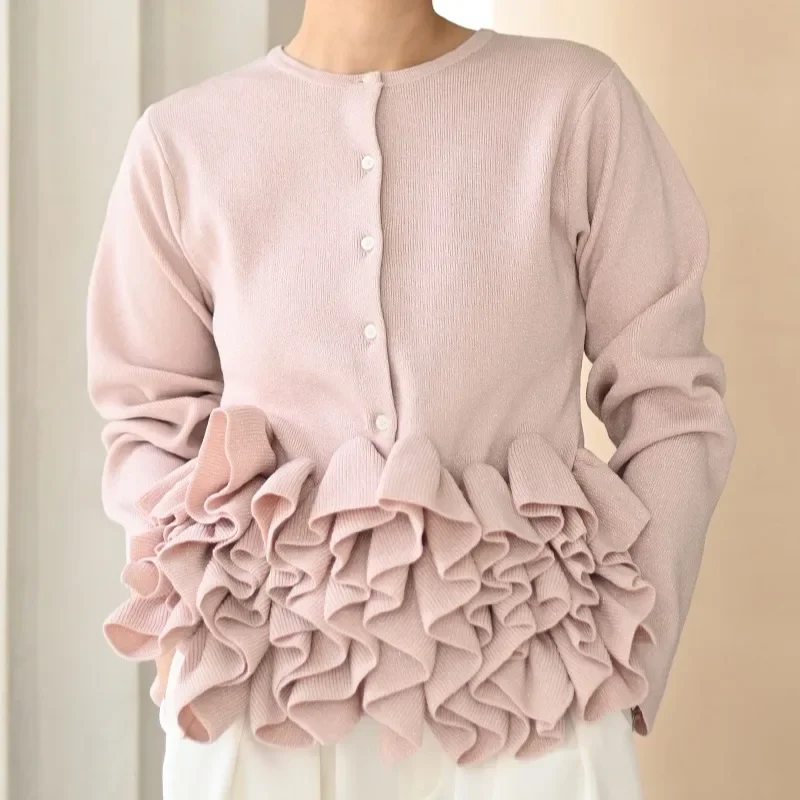 

Осень 2025 года, вязаный кардиган, короткое пальто, женский корейский японский стиль, круглый вырез, длинный рукав, облегающий свитер, верхняя одежда, топы Mujer