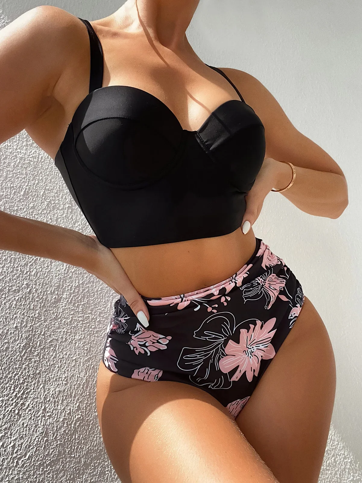 2024 Summer New Bikini Push Up Swimsuit Women Halter High Waist Swimwear Female Printed Bathing Suit Bathers