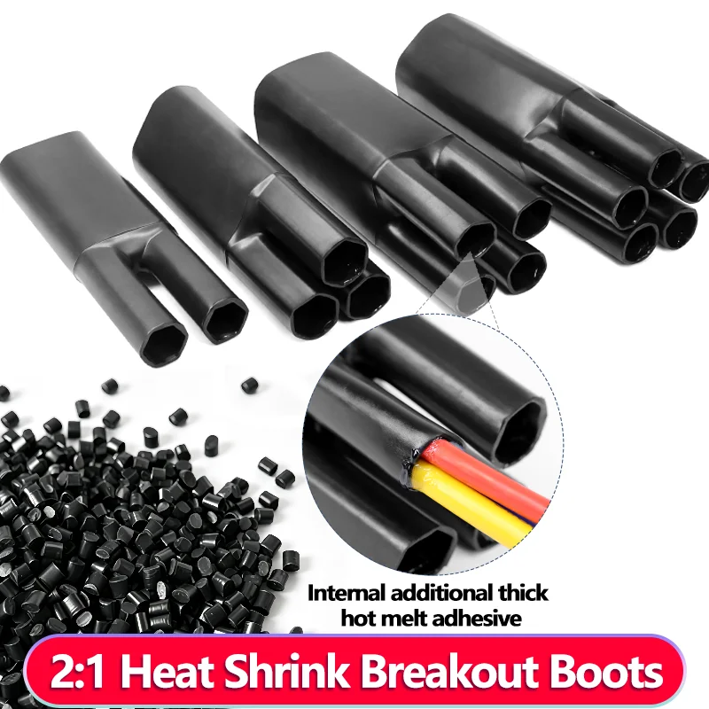 Heat Shrink Breakout Boots 2:1 1pcs 2/3/4/5 Cores Hot Melt Adhesive Lined Waterproof Insulation Cable Finger Boot Automotive DIY