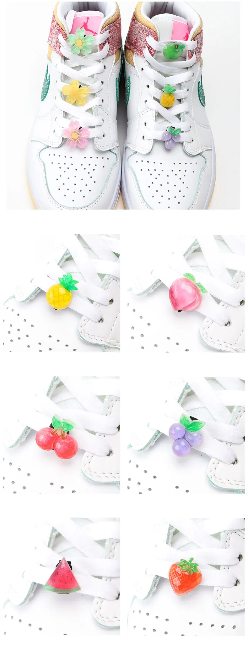 Cute Flowers Fruit Shoe Laces Decorations Buckle Charms Shoelaces for Sneaker Luxury Shoes Accessories for Women Man 1 Pcs