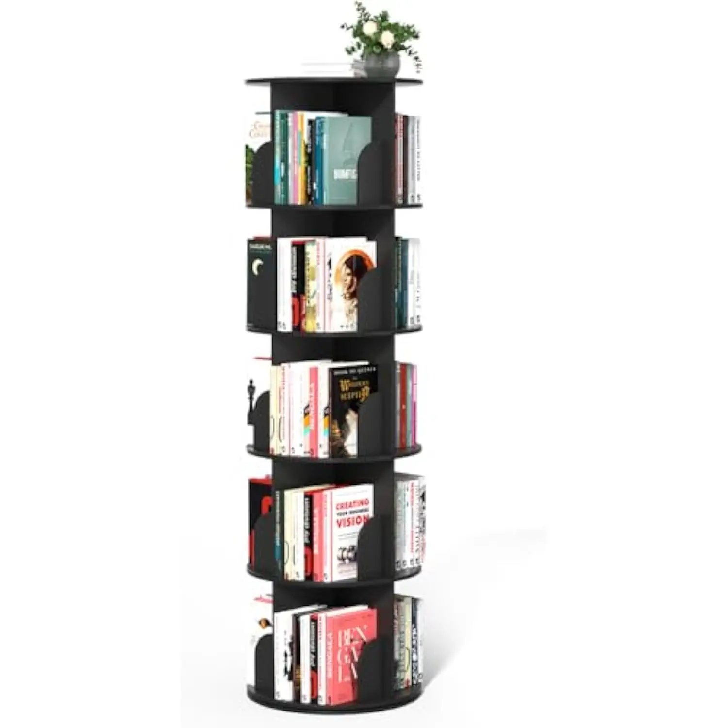 Torre de estantería giratoria, estantería giratoria de 5 niveles Lazy Susan, organizador redondo de almacenamiento de estante de libros giratorio 360, rotación Vertical