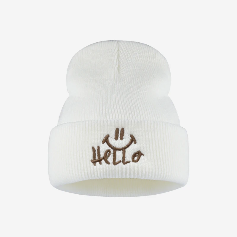 Knitted beanie for toddlers aged 1–3, featuring a soft “Hello” smile embroidery—perfect for everyday wear and outdoor activities - view 5