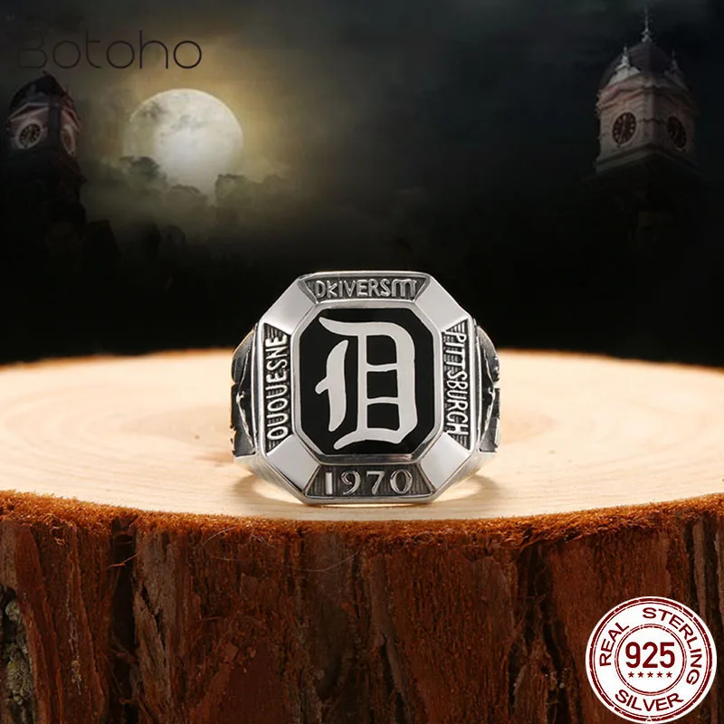 The Vampire Diaries Rings Real 925 Sterling Silver Damon Salvatore Ring Fashion Vintage Thai Silver D 1970 Ring Men's Jewelry