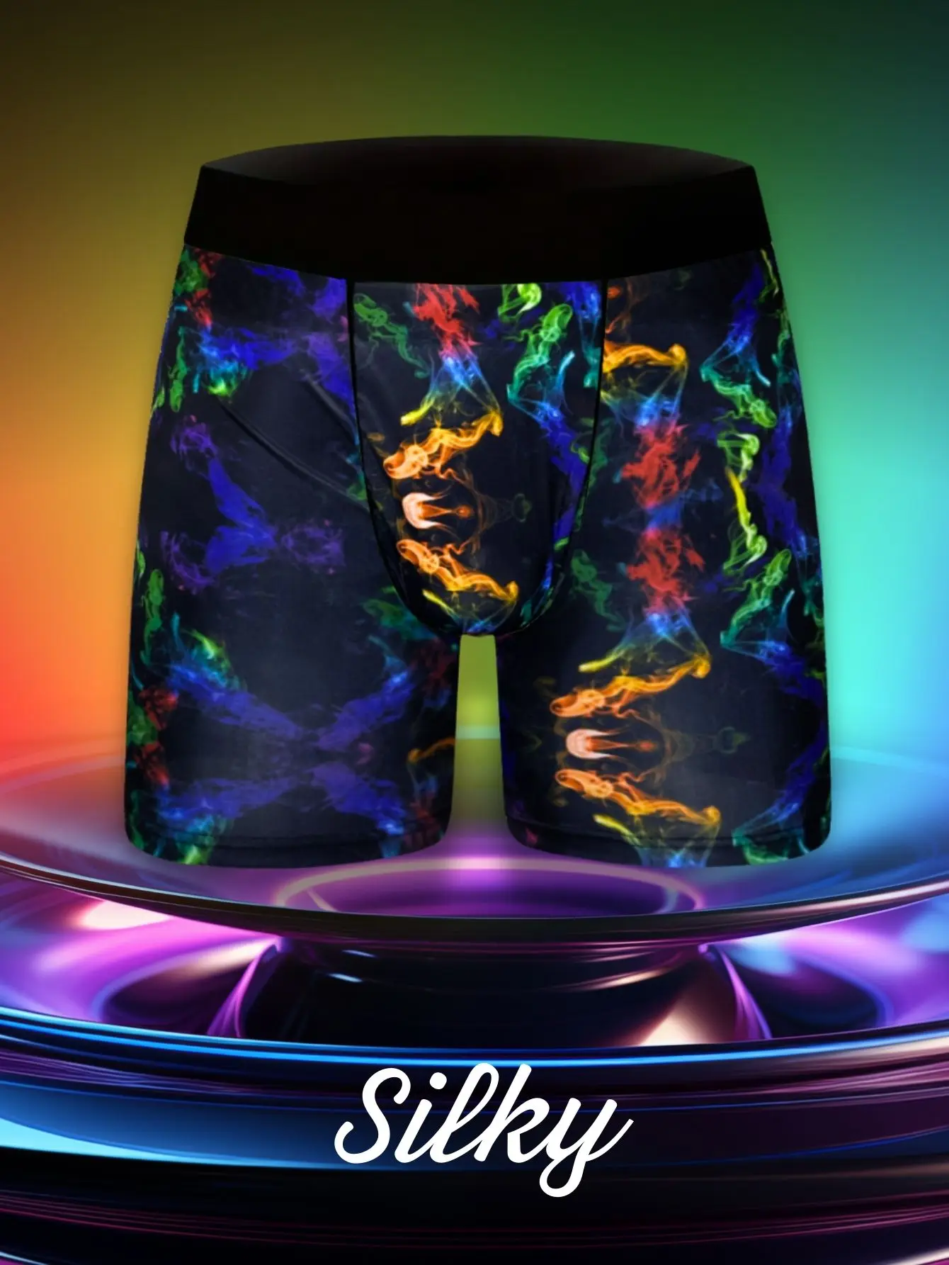 1 Stück lange Boxershorts für Herren mit buntem Rauchdruck, lässige Sportunterwäsche, lustige modische bedruckte Boxershorts für Herren