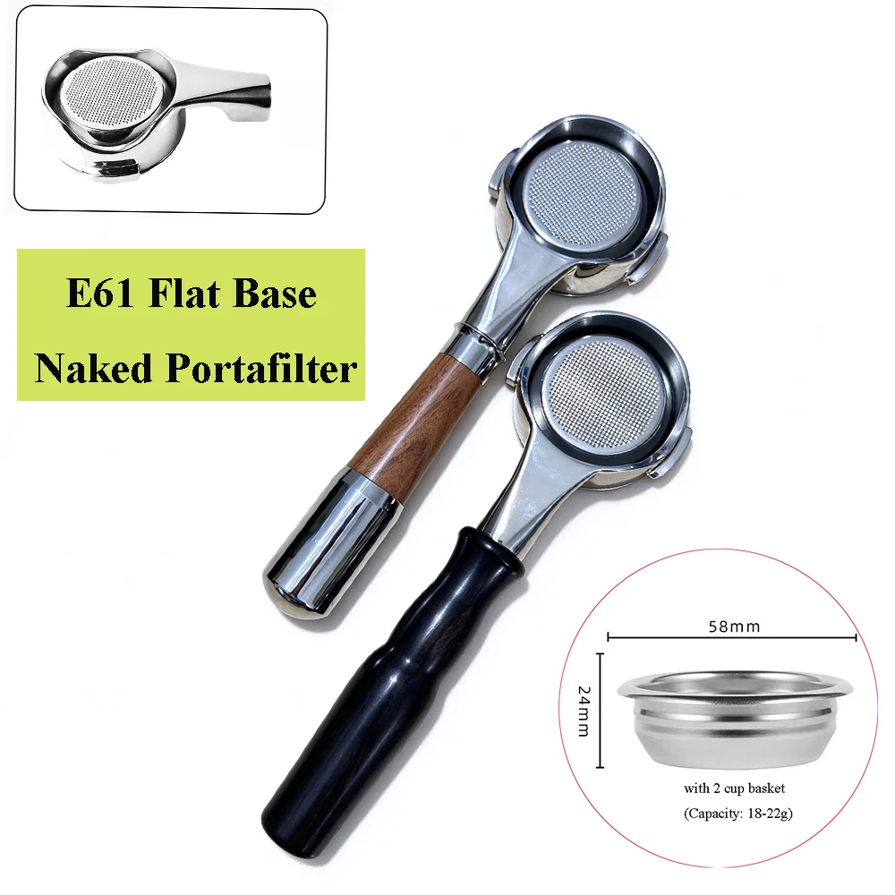 E61 Flat Base Naked Portafilter for Gemilai/Rocket/Wega /Expobar Espresso Machines Replaceable Basket Bottomless Coffee Handle