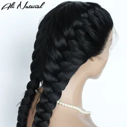 Perruque Synthétique Longue Tressée avec 2 Tresses pour Femme Noire, Africaine, Cornrow