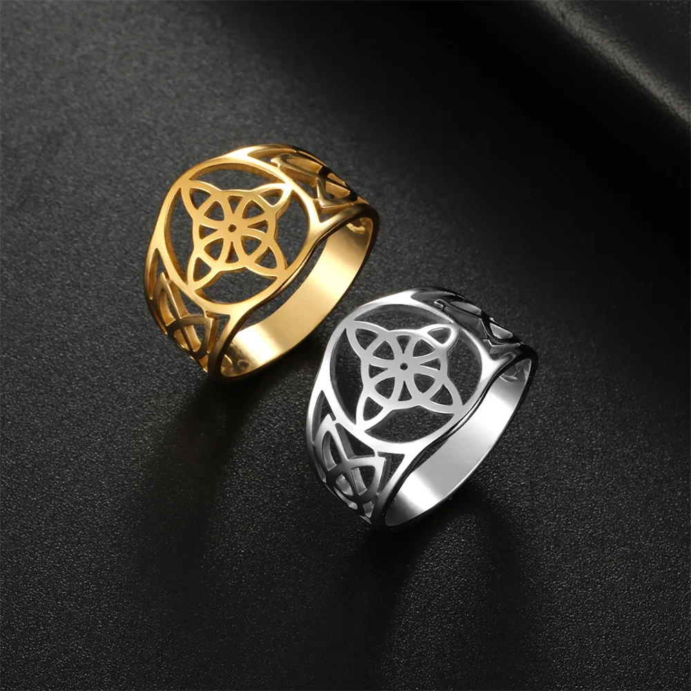 Witch Knot Rings Women Men Witchcraft Wicca Stainless Steel Rings Celtics Knot Amulet Protection Couple Jewelry anillos mujer