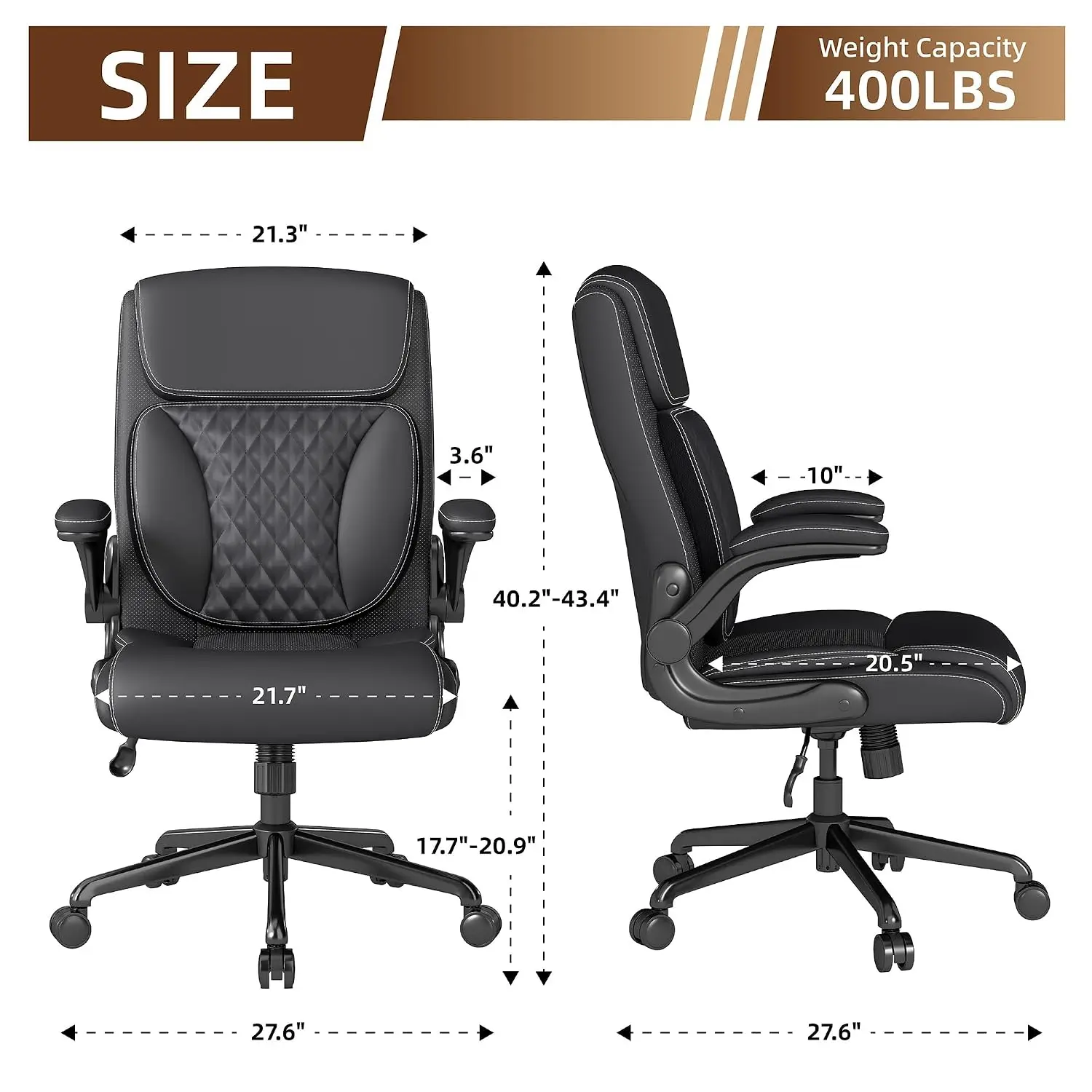 Leather Executive Office Chair, Ergonomic Computer Desk Chair with Lumbar Support for Home & Business, Black, Customized
