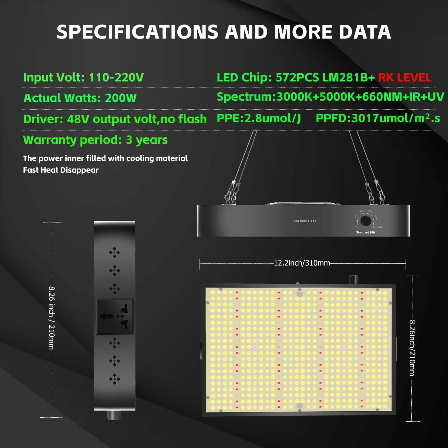 Luz LED de cultivo 100W/200W/300W espectro completo 48V lámpara de cultivo para plantas de interior vegetales flor hidropónica y Kits de tienda de cultivo