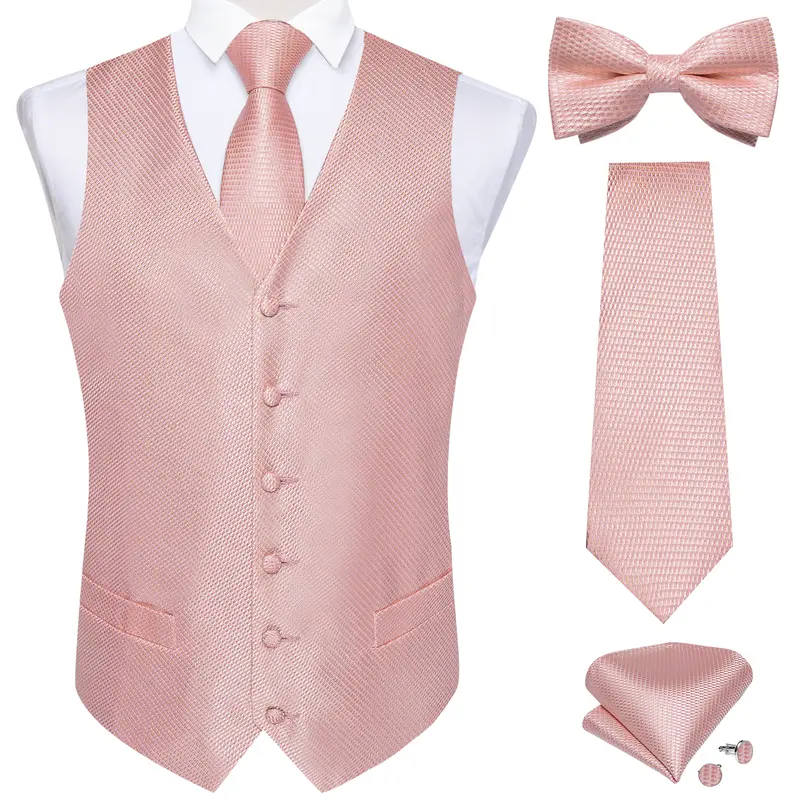 Men Black Paisley Vest Necktie Bowtie Pocket Square Cufflinks Dress Set жилетка мужская Classic 5 PCS Business Waistcoat for Man - Image 12