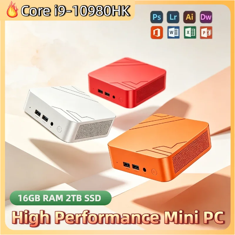 Core i9-10980HK Mini PC 16GB RAM 2TB NVMe SSD Triple 4K Display Desktop WiFi6 High Performance Office Home Small Computer Pro