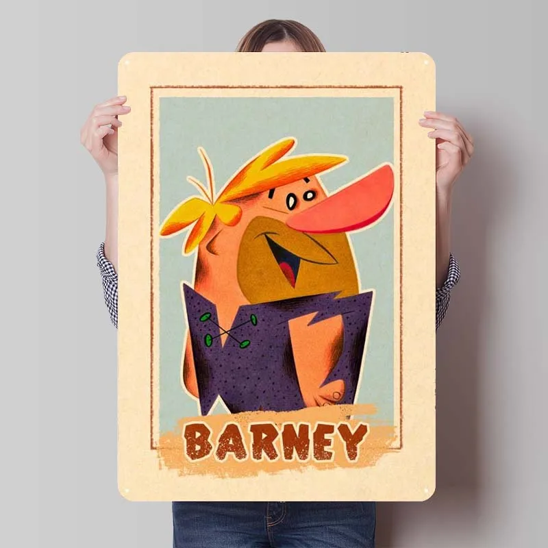 Металлический постер Барни-резинкой с мультяшным рисунком, Искусство Фрески, винтажный металлический знак, жестяной знак для настенного искусства, украшение для ванной комнаты в стиле ретро