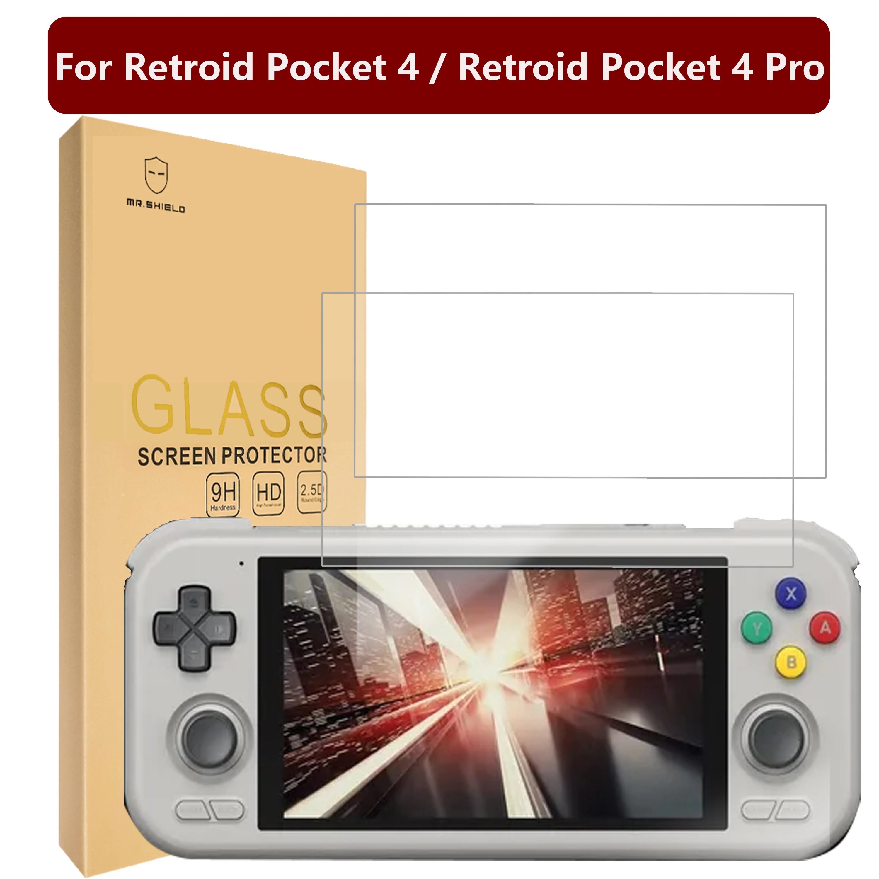 Mr.Shield Screen Protector compatible with Retroid Pocket 4 / Retroid Pocket 4 Pro [Tempered Glass] [3-PACK] [9H Hardness]