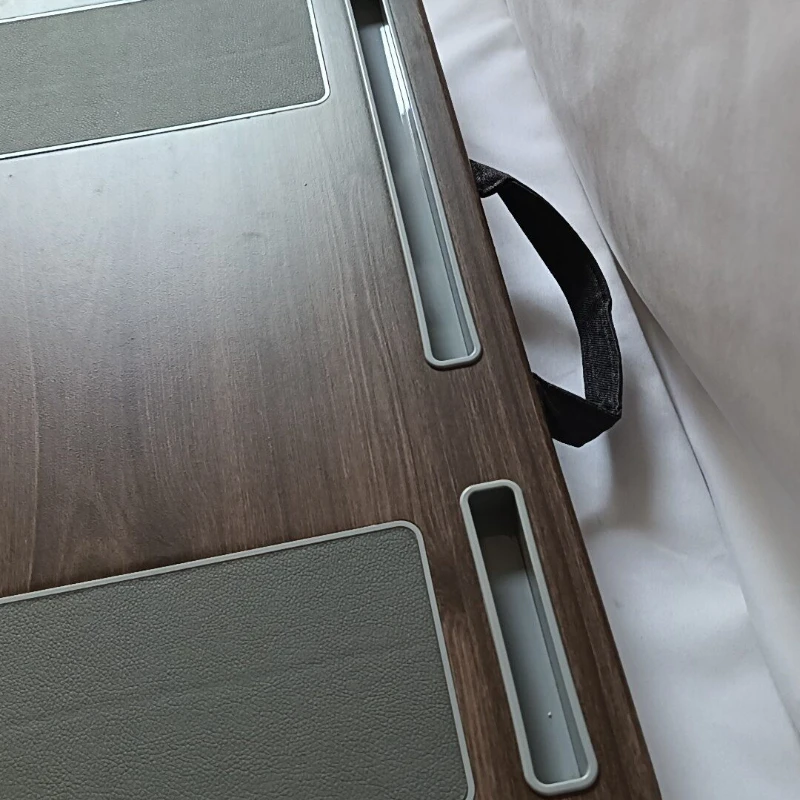 Walnut Laptop Bed Tray with Mouse Pad Slot Portable Lap Desk for Notebook/Tablet Soft Comfort Carry Handle Office Study Dorm Use