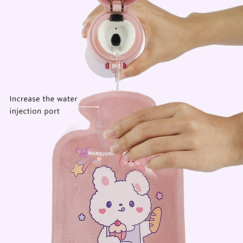 Soft velvet hot water bottle to relieve menstrual pain, keep warm and reduce fever Short plush hot water bag