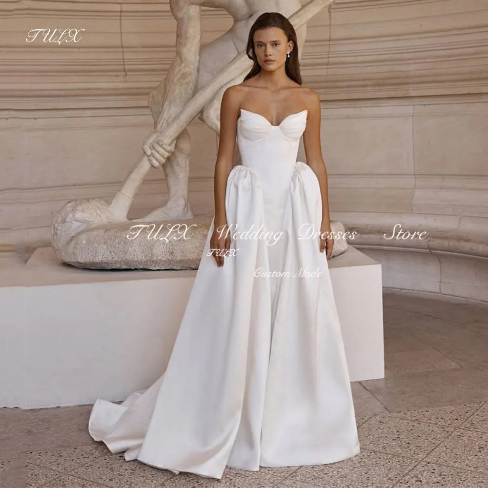 Tulx sexy marfim cetim vestidos de casamento querida sem mangas vestidos de noiva até o chão varredura trem robe de mariée personalizado 2026