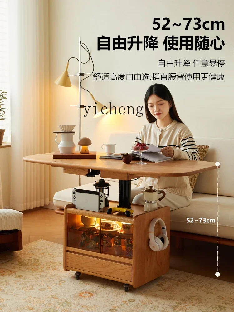 TQH6.4  solid wood tea table lifting coffee table dining table dual-purpose folding telescopic cherry wood movable  cart