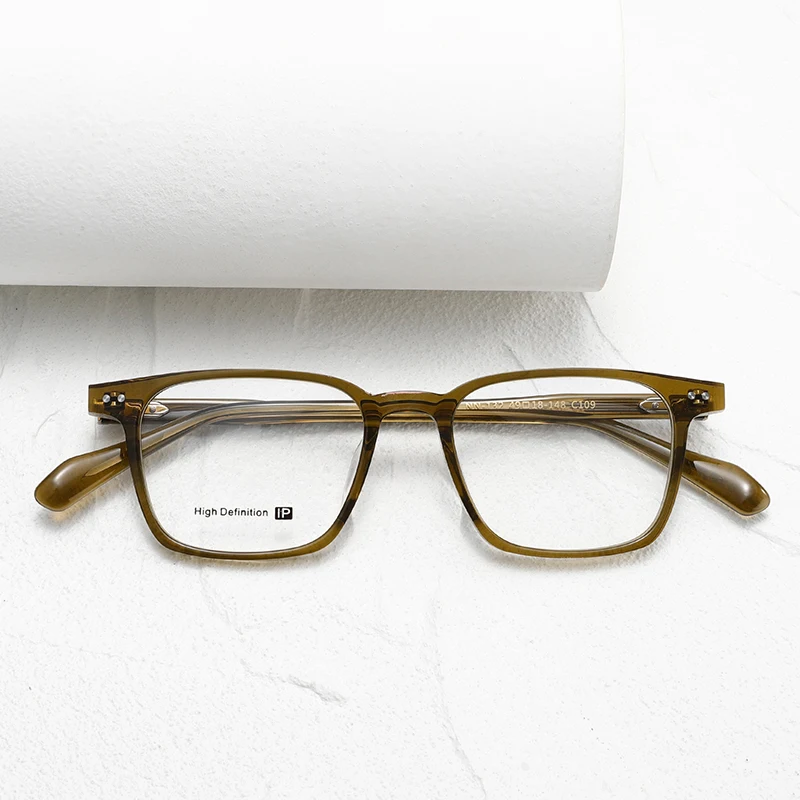 

High quality ultra-light fashion olive green frames retro square frame literary commuter elastic legs youth myopia optical glass