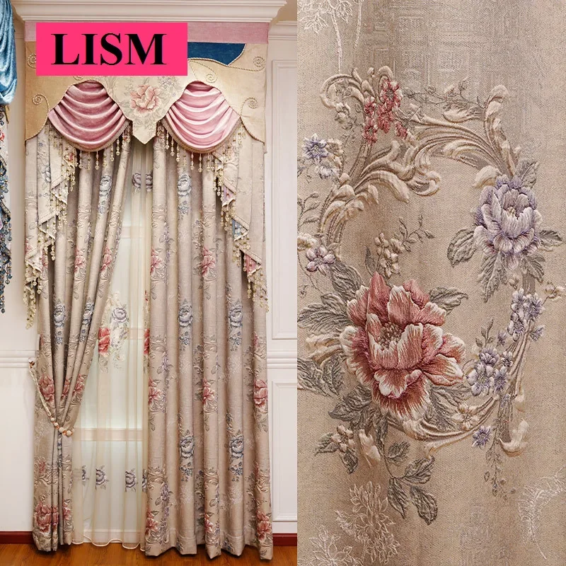 

European Luxury Precision Embossed Jacquard Thicken Curtains for Bedroom and Living Room Decor Custom Elegant White Tulle