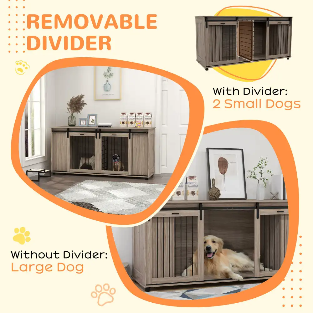 

PawHut Dog Crate Furniture with Removable Divider for 2 Small Dogs or 1 Large Dog, 71″ Modern Dog Kennel Furniture End Table wi