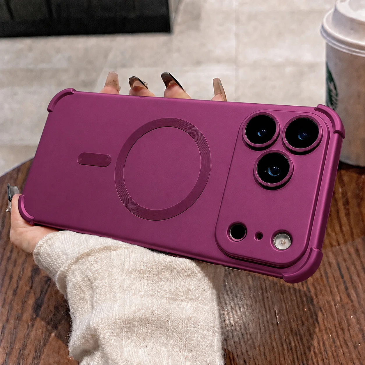 Luxury Four-corner Soft TPU Magnetic wireless charging Phone Case for IPhone 18 17 16 15 14 13 Pro Max Metallic Protection Cover view 2