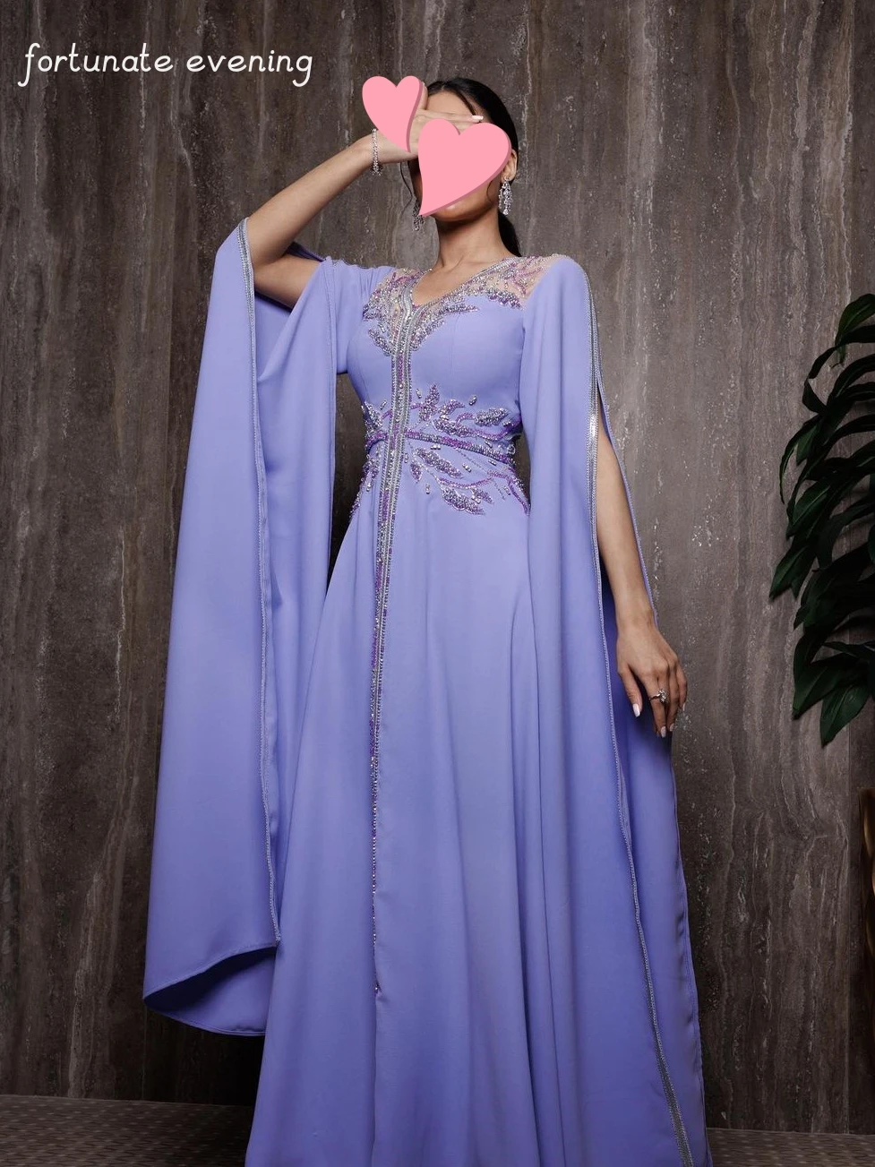 Fortunate Evening Elegant Vintage Sweet Purple Beading Crystal V-Neck Summer Formal Occasion Prom Dress Evening Party Gowns