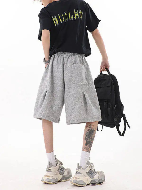 

Light ey Pleated Men's orts Summer Spor American Trendy Brand Five-Quarter Mid-Pants Straight Leg Casual Pants