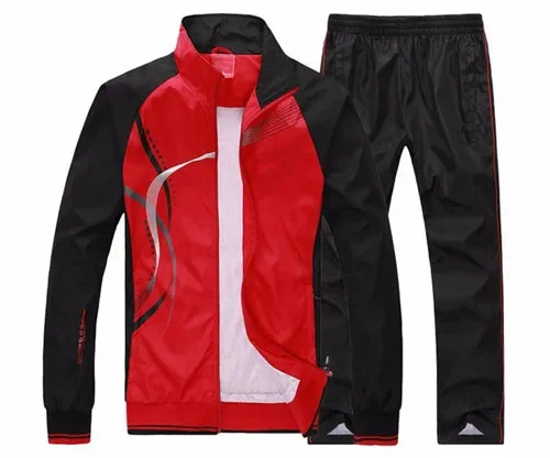 Novo Conjunto dos homens Primavera Outono Homens Sportswear 2 Peça Esporte Terno Jacket + Calça Sweatsuit Homens Roupas de basquete Conjunto Tricô