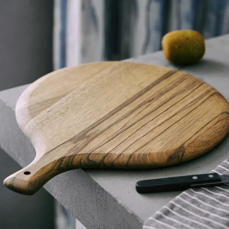 Thick Wooden Cutting Board 11.8 Inch Large Round Chopping Board Bread Pizza Board Food Serving Tray Platter Wood Kitchen Utensil