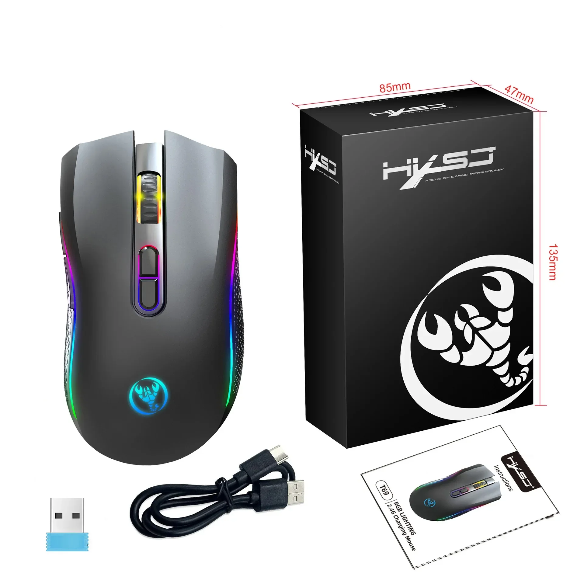 ZLRLMHY 2.4G Wireless Mechanical Mouse RGB Gaming Mouse Ergonomic 7 Programmable Buttons 10 Million Keystroke Lifetime 4800DPI