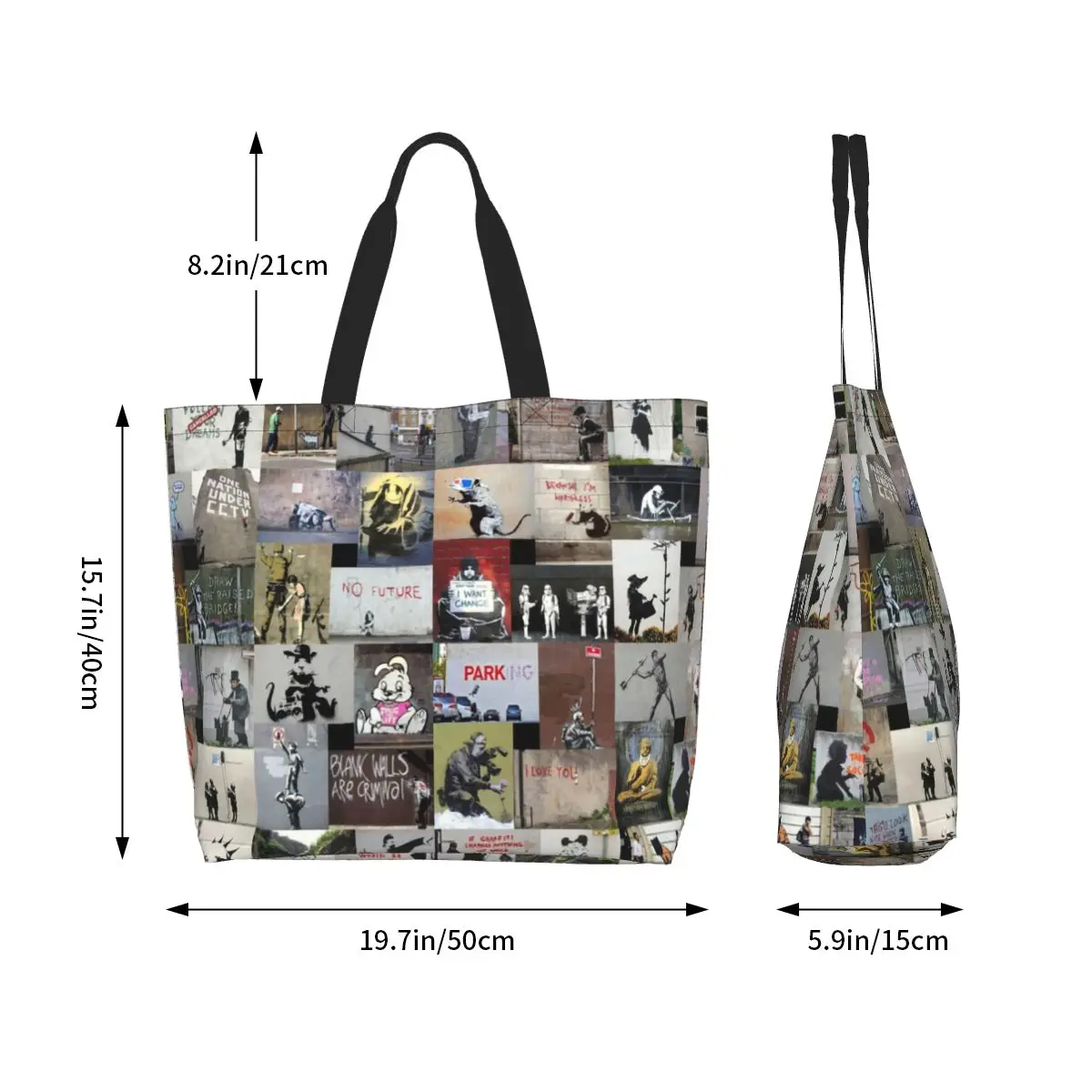 Fashion Banksy England Shopping Tote Bag Reusable Street Art Graffiti Grocery Canvas Shoulder Shopper Bag