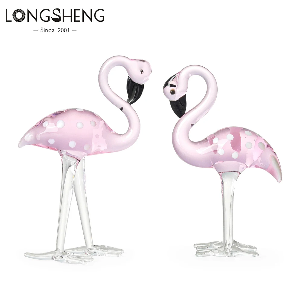 Pack of 2 Crystal Glass Flamingos Figurines Collectible Love Token Art Glass Hand Blown Animal Sculpture Lovely Girls,Kids Gift