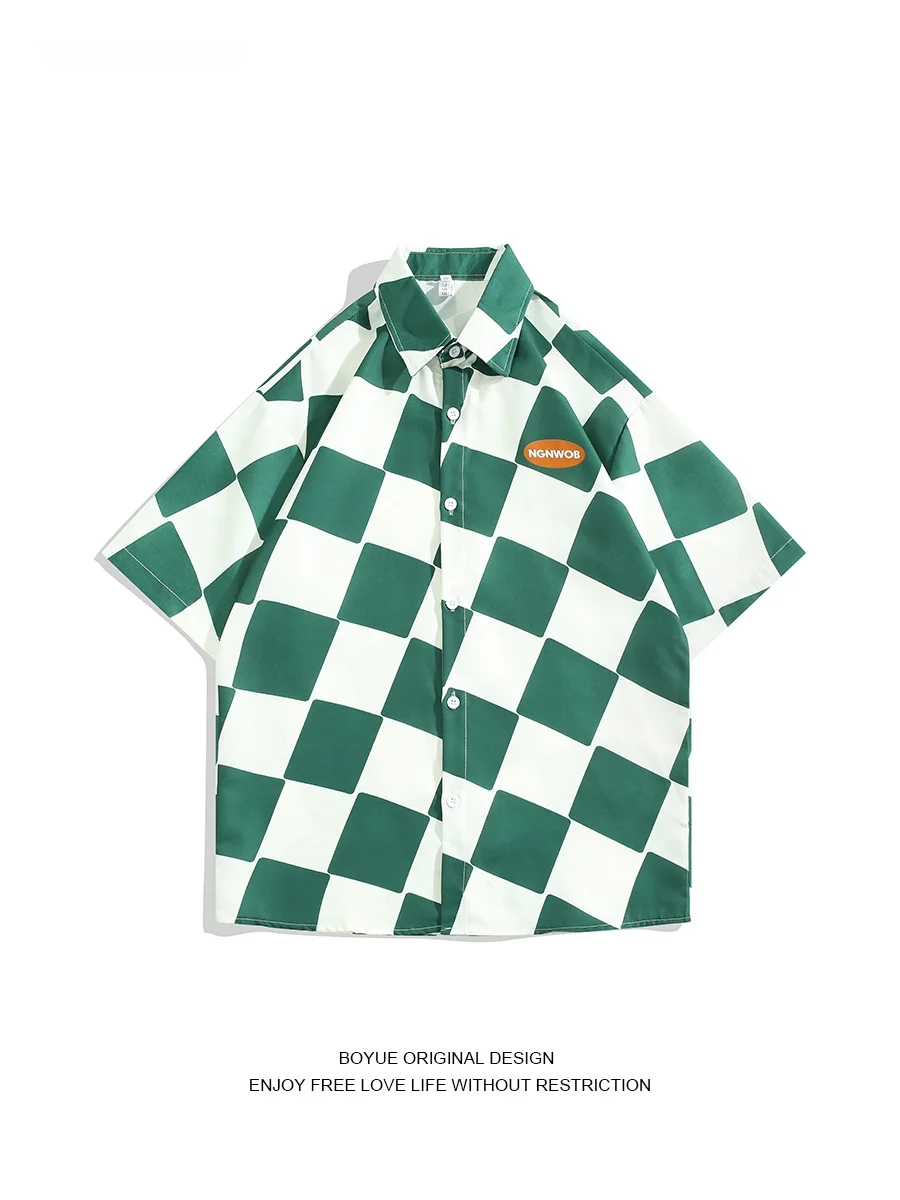 

Летняя повседневная рубашка Boyue Plaid с отложным воротником, молодежная модная свободная одежда для мальчиков из дышащей ткани