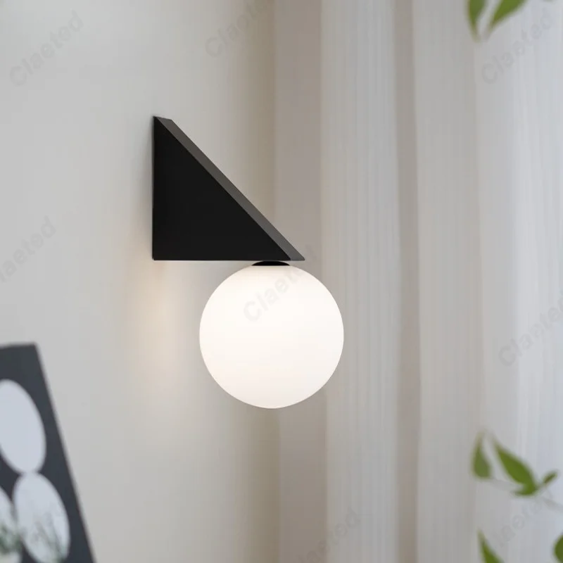 Modern Minimalist Creative LED Wall Sconce Geometric Glass Ball Design Home Decor Lighting for Living Room Bedroom Study Room