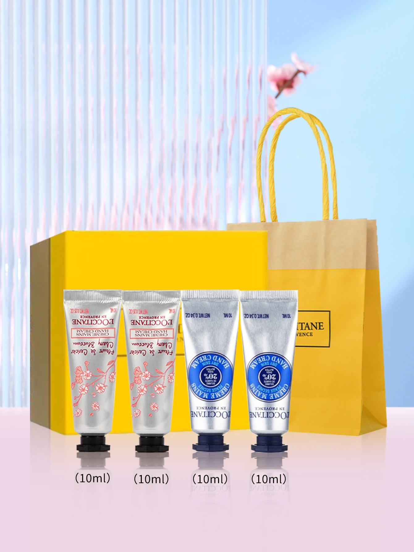 L'Occitane en Provence 미니 핸드 크림 4 종 세트, 시어 버터, 벚꽃 아이코닉 향, 보습 핸드 크림, 10ml * 4