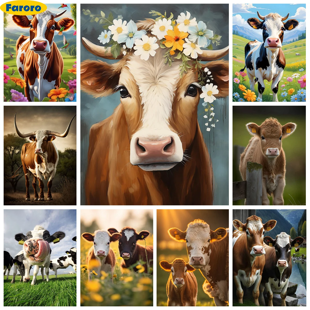 

Cow DIY Diamond Painting Ox and Cow 5D Diamond Embroidery Rhinestones Cross Stitch Livestock Animal Portrait Home Wall Decor