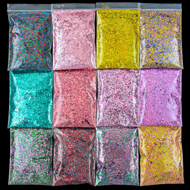 Ultra-บาง Glitter 50G Chunky เลื่อม3มม.เลเซอร์3D เล็บ Holographic Paillettes สัตว์เลี้ยงหลวมเลื่อม DIY เล็บตกแต่งศิลปะ