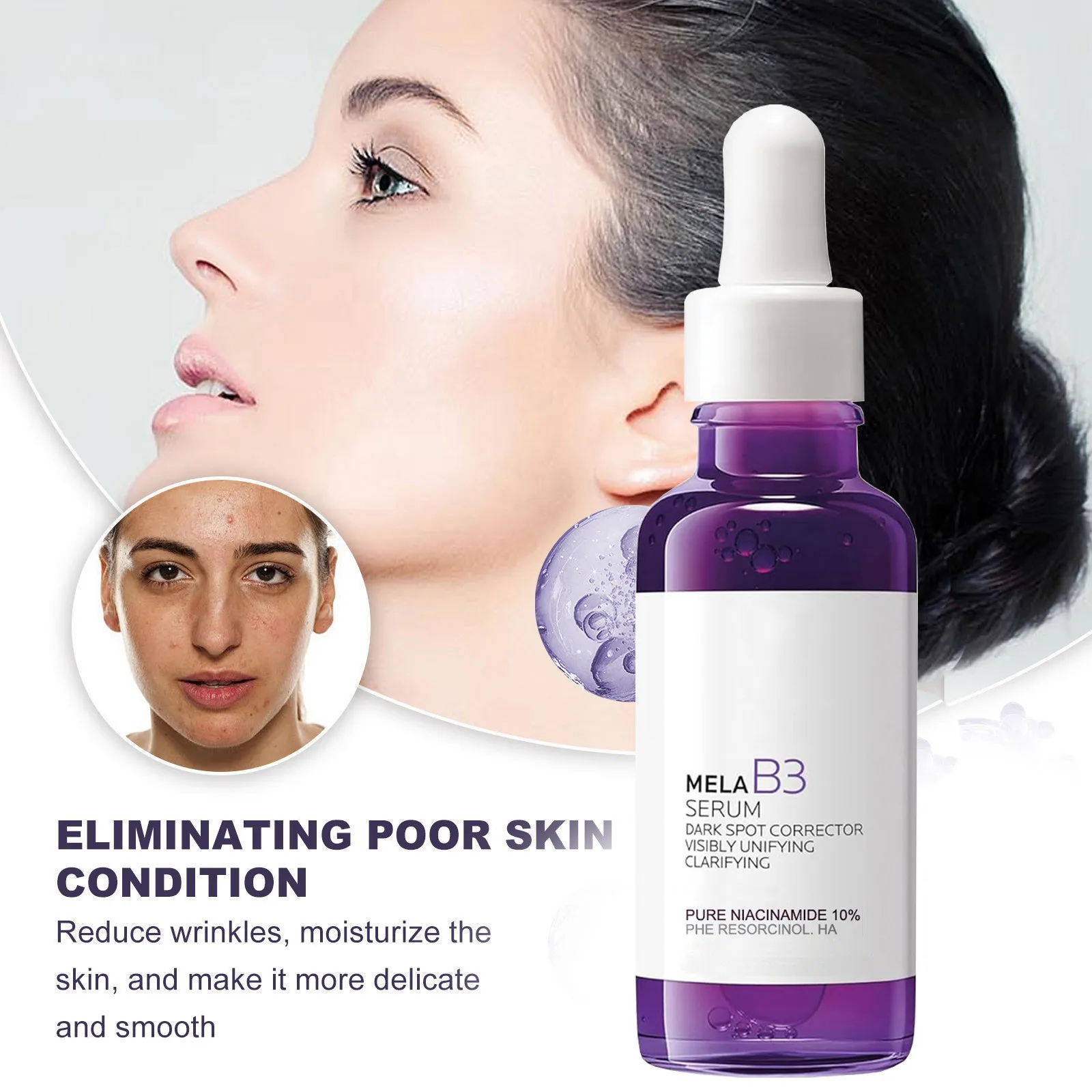 

B3 Purple Bottle Serum Facial Essence, Brightening Fade Dark Spots Multi Effect Moisturizin Tightening Increasing Elasticity