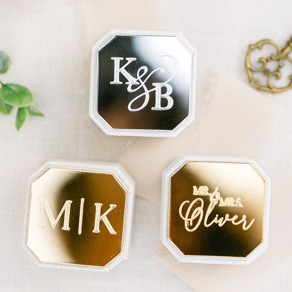 

Personalized Velvet Ring Box Wedding Engagement Party Decor Double Slot Ring Bearer Box Custom Jewelry Organizer Ceremony Gift