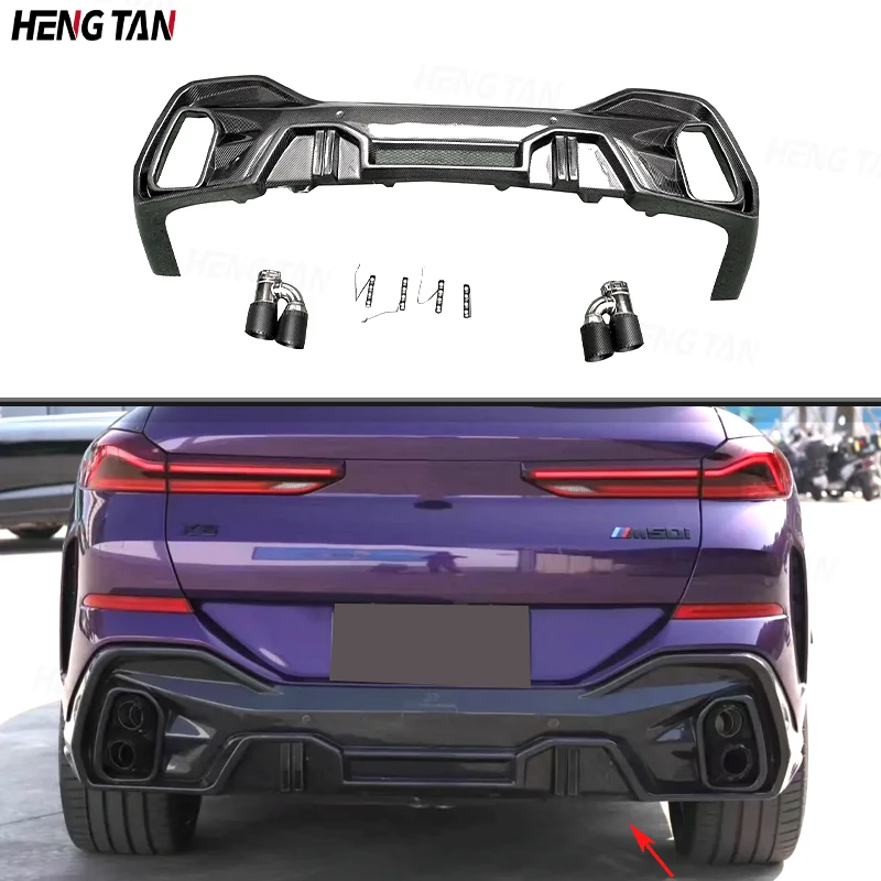 

For BMW X6 Series G06 2019-2023 Carbon Fiber With lights Car Rear Bumper Lip Diffuser Spoiler Parts Upgrade Body kit
