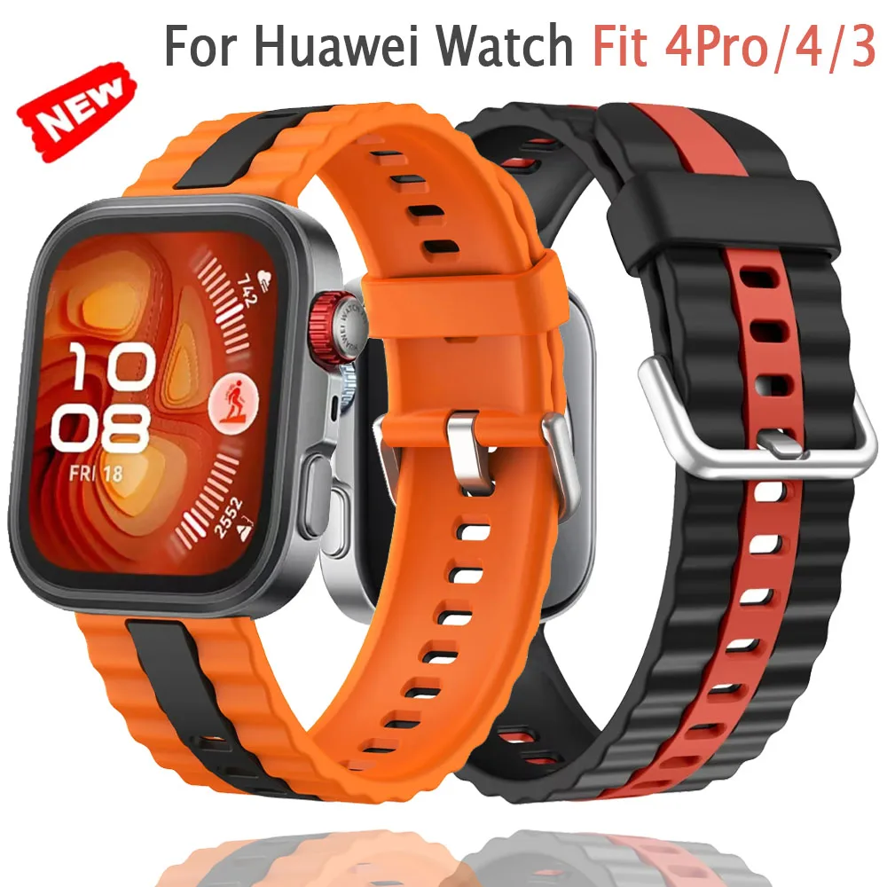 Sport-Silikonarmband für Huawei Watch Fit 4/3, zweifarbig, bequem, atmungsaktiv, Armband für Huawei Watch Fit 4 Pro, Zubehör
