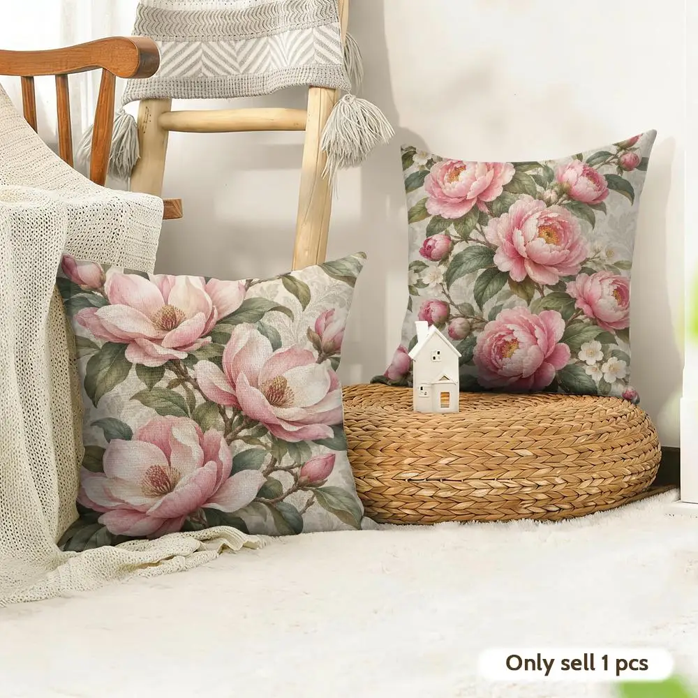 Blush Peony Garden Variants Cushion Cover Natural Linen Double Sided Print  Throw Pillow Case for Sofa Couch Home Decor