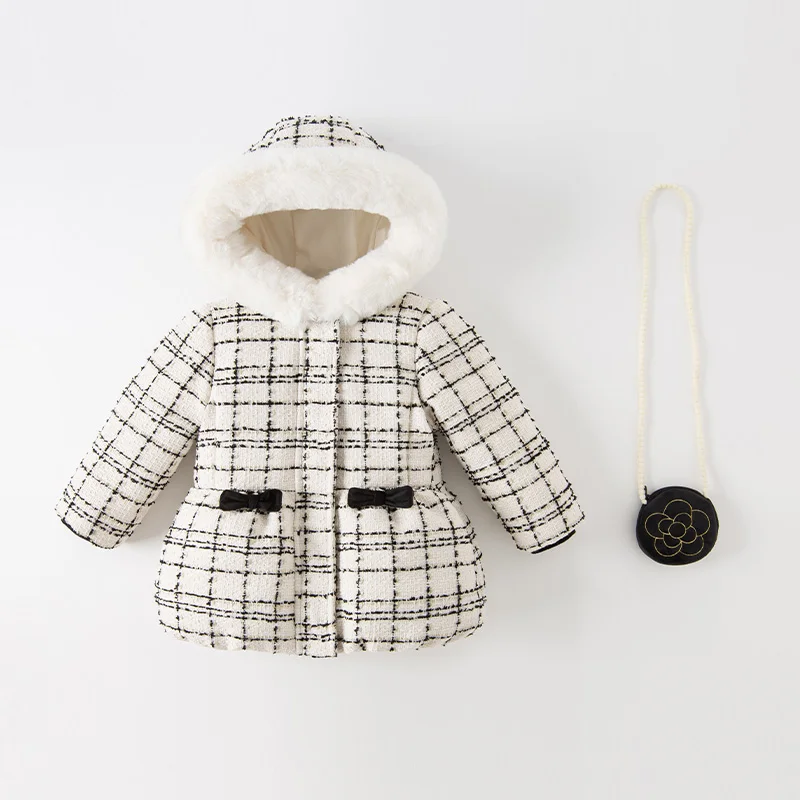 Dave Bella Girls Down Jacket Winter Boys Girls Black White Plaid Thickened Down Jacket Kid Girls Children Clothes DB4224164