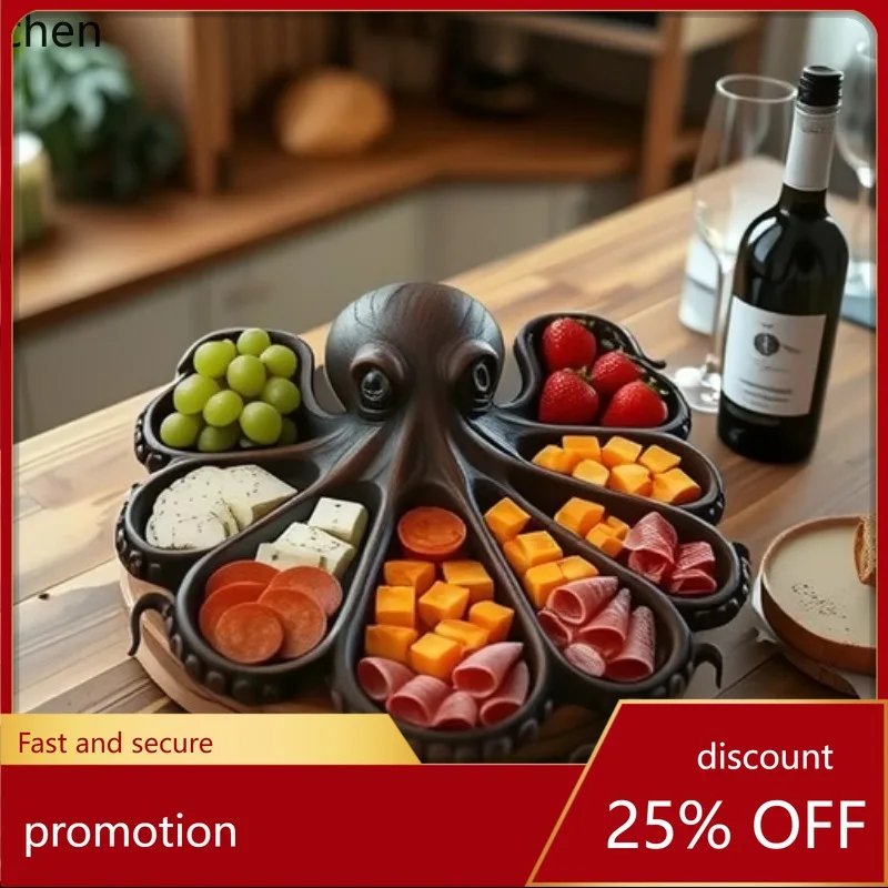 

CZ Octopus Delicatessen Platter Fruit Platter Solid Wood Snack Plate Irregular Octopus Plate