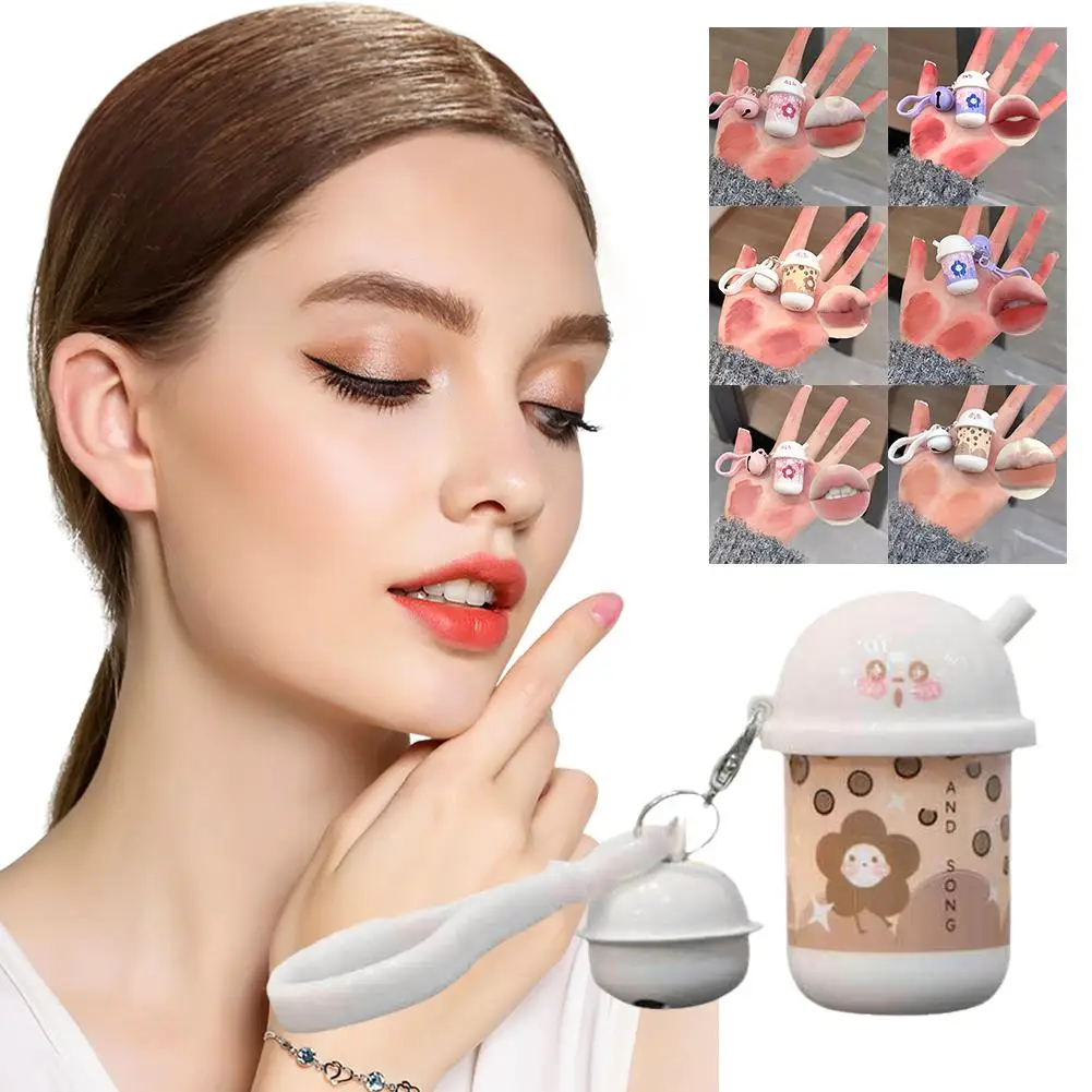 Lip Mud Sleutelhanger Met Kleine Bel Matte Fluwelen Lipgloss Waterdicht Langdurig Voor Meisjes Vrouwen Leuke En Energieke Make-Up