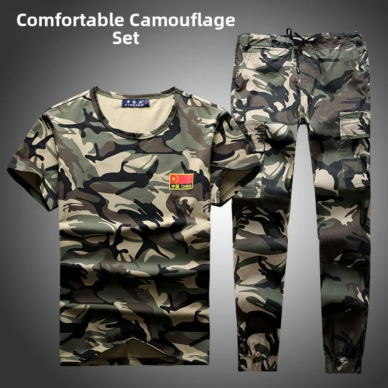 Summer Camouflage Uniform Set Men's Trendy Short Sleeve Thin Military Style Workwear Student Training Physical Fitness Suit - view 2