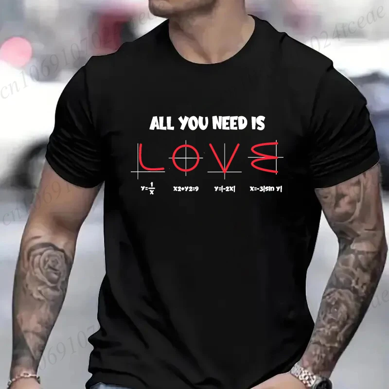 Retro Men\'s T-Shirt All You Need Is Love Math Equation Short Sleeve T-Shirt Summer Casual Tees Top Loose Oversize T-Shirt Men