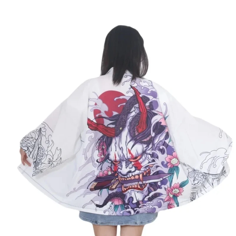 Vintage Japanese Samurai Print Kimono Streetwear Women Cardigan Shirt Haori Harajuku Traditional Beach Yukata Asian Clothes